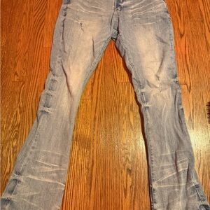 Fashion Nova Blue Flare Wide Leg Jeans with Vintage Appeal